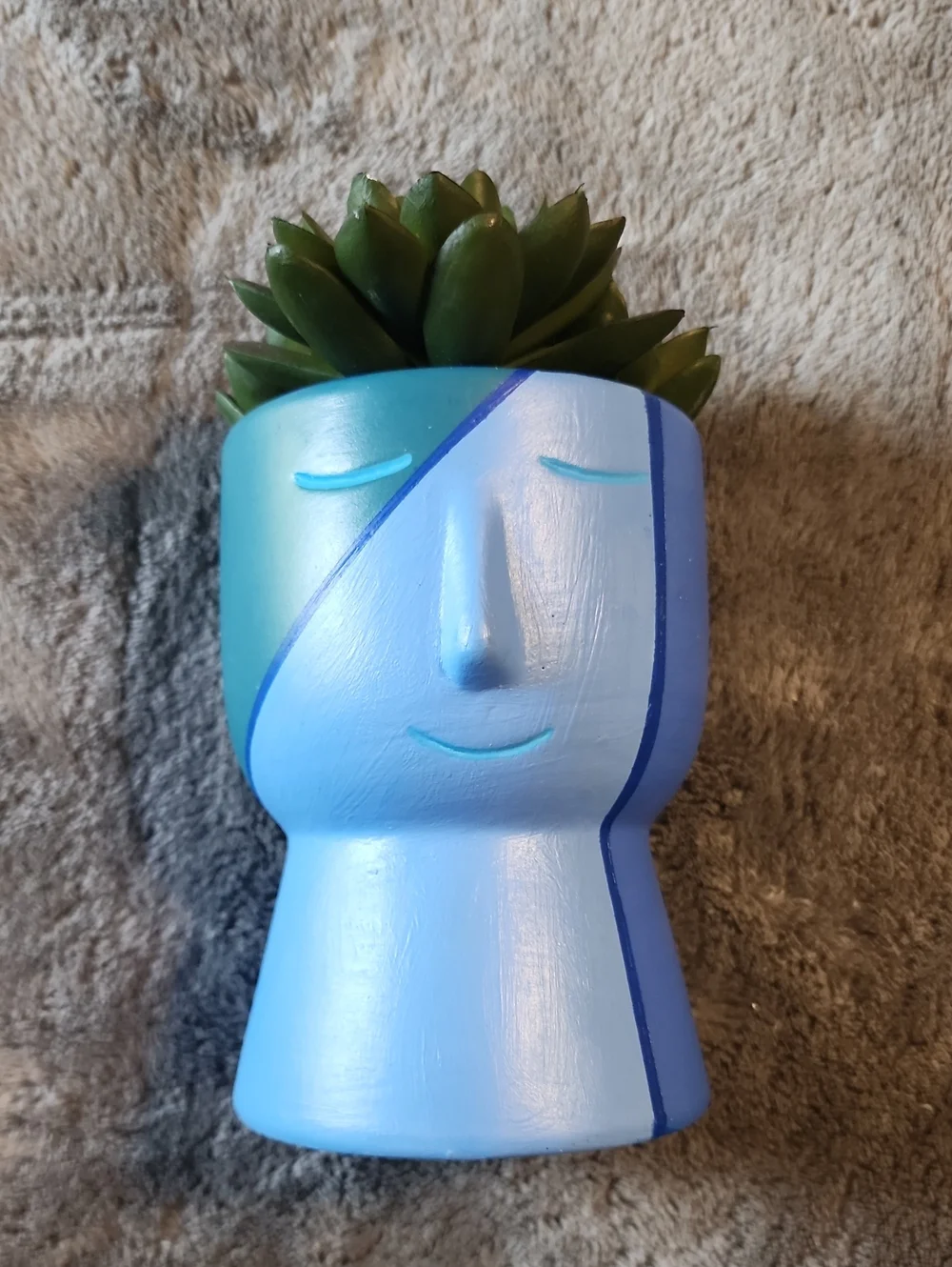 Hand Painted Face Pot, with fake plants!